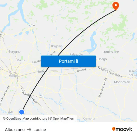 Albuzzano to Losine map