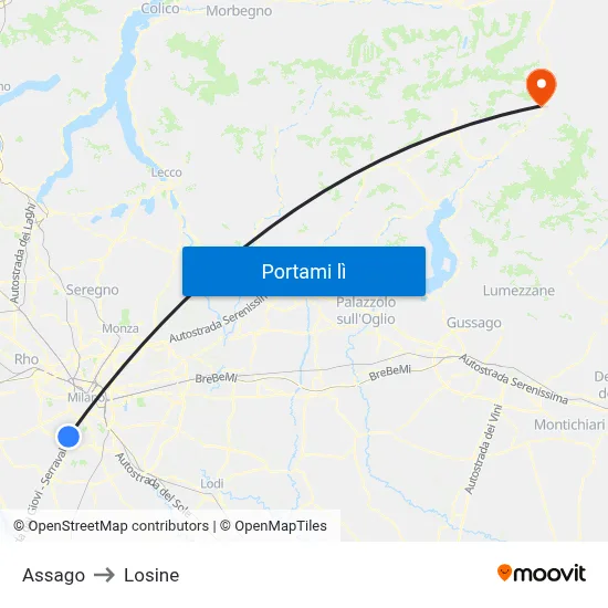 Assago to Losine map