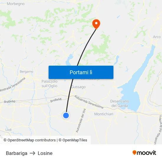 Barbariga to Losine map