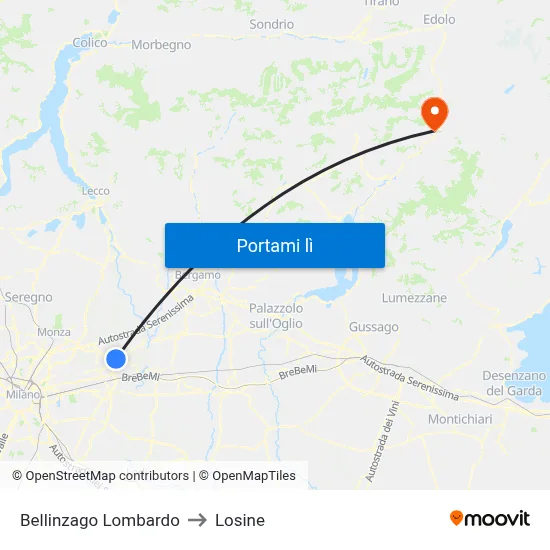 Bellinzago Lombardo to Losine map