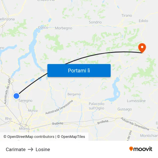 Carimate to Losine map