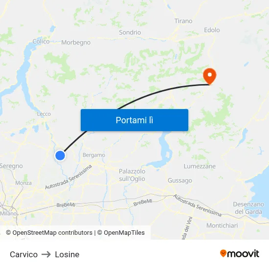 Carvico to Losine map