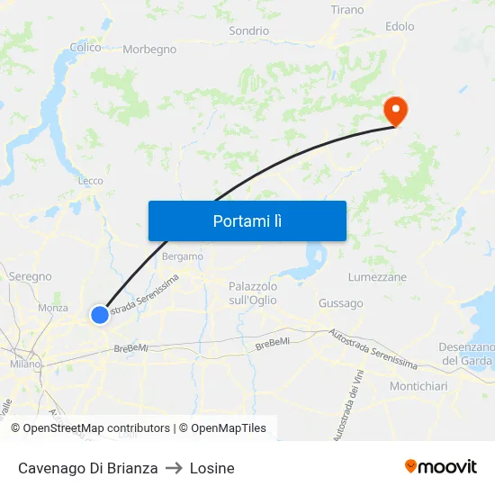 Cavenago Di Brianza to Losine map