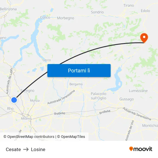 Cesate to Losine map