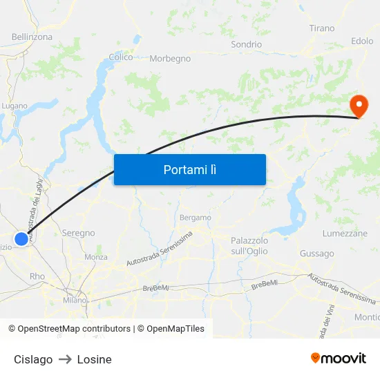 Cislago to Losine map