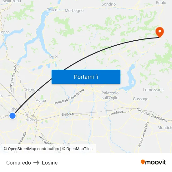 Cornaredo to Losine map
