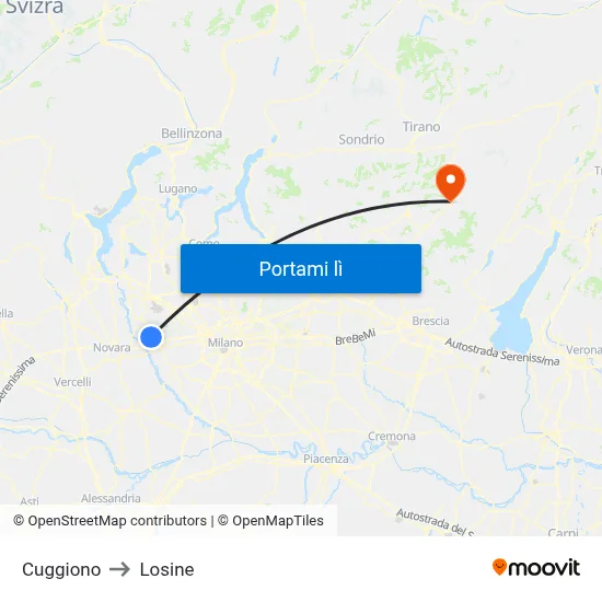 Cuggiono to Losine map