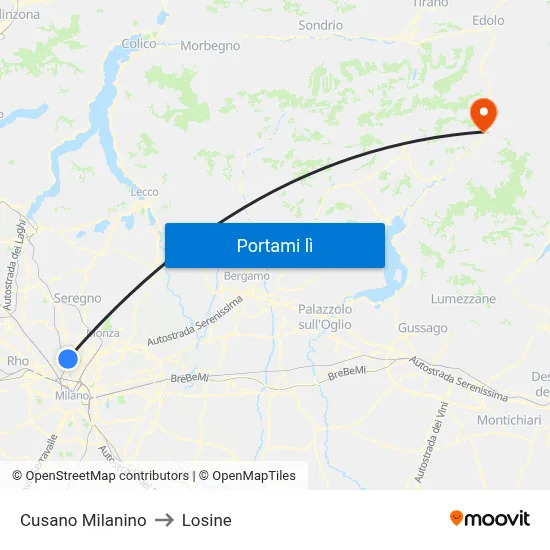 Cusano Milanino to Losine map
