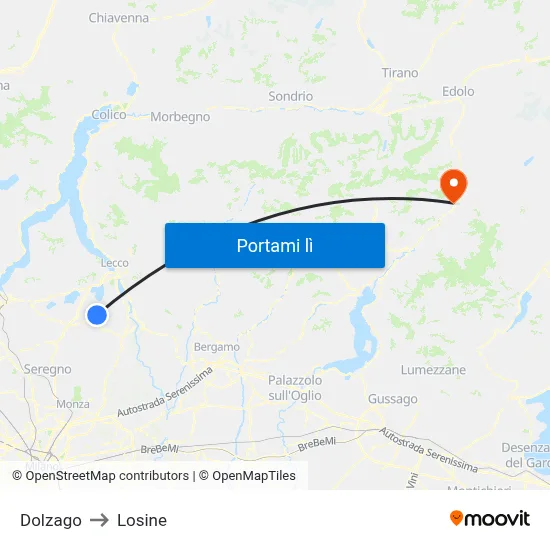 Dolzago to Losine map