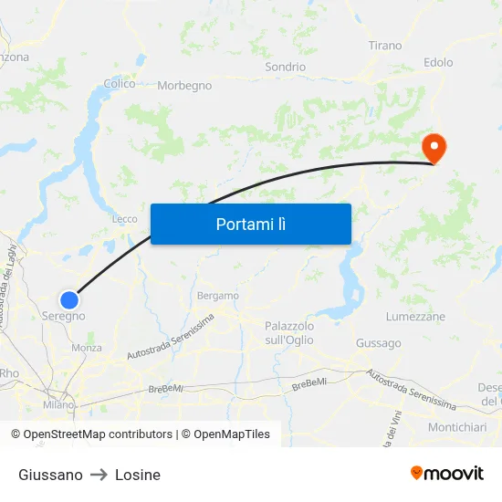 Giussano to Losine map