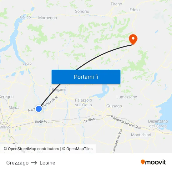 Grezzago to Losine map