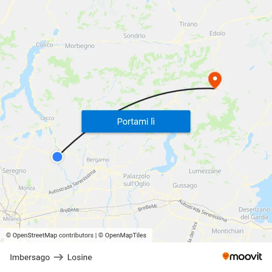 Imbersago to Losine map