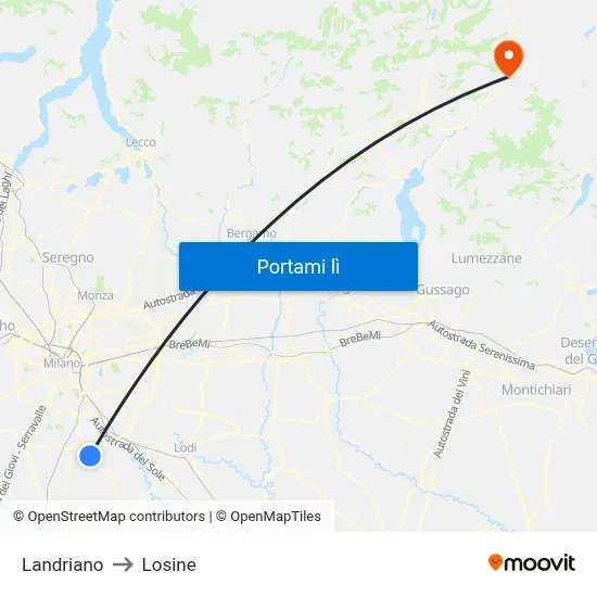 Landriano to Losine map