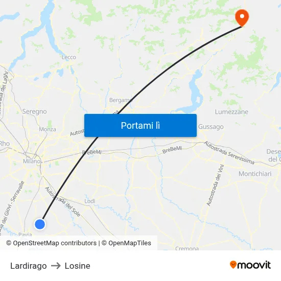 Lardirago to Losine map