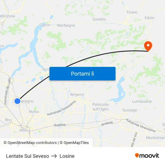 Lentate Sul Seveso to Losine map