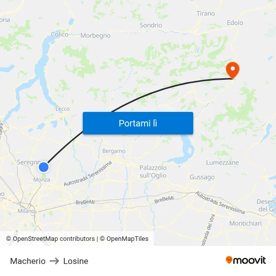 Macherio to Losine map
