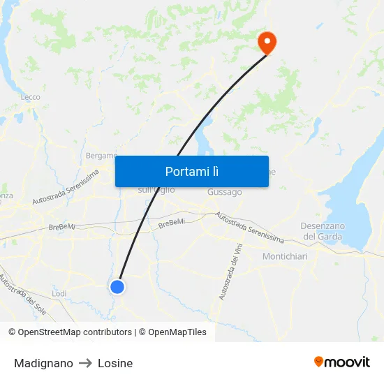 Madignano to Losine map
