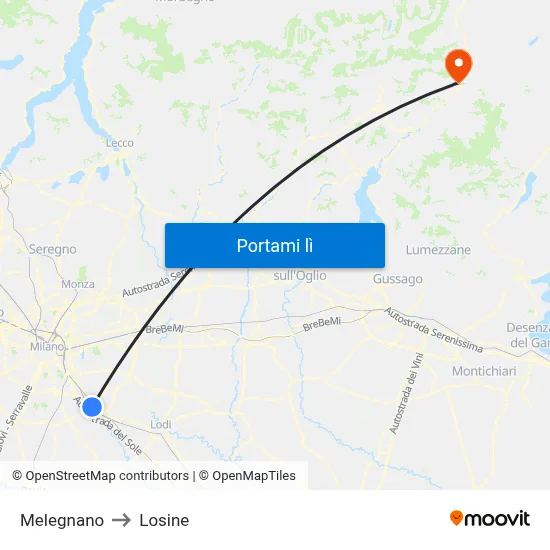 Melegnano to Losine map