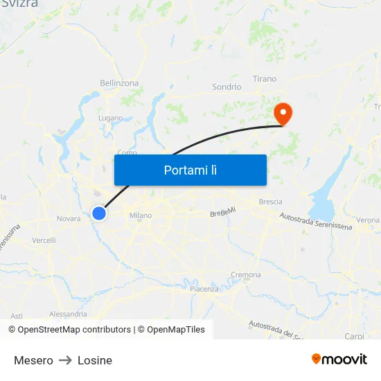 Mesero to Losine map