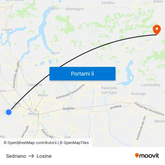 Sedriano to Losine map
