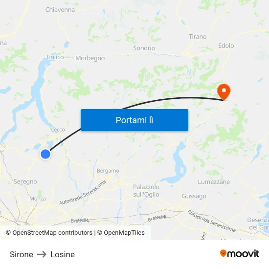 Sirone to Losine map