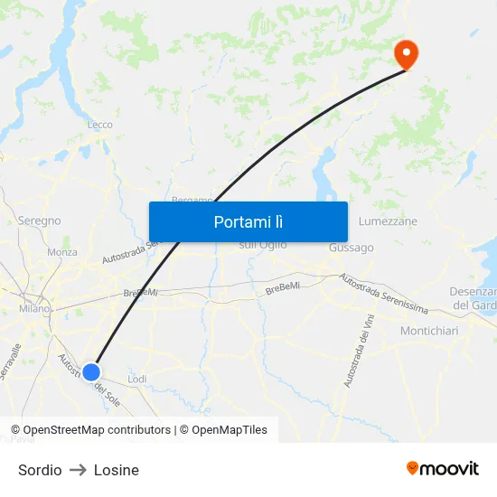 Sordio to Losine map