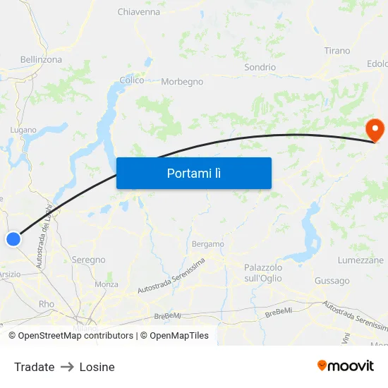 Tradate to Losine map