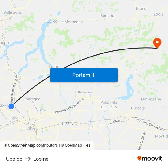 Uboldo to Losine map