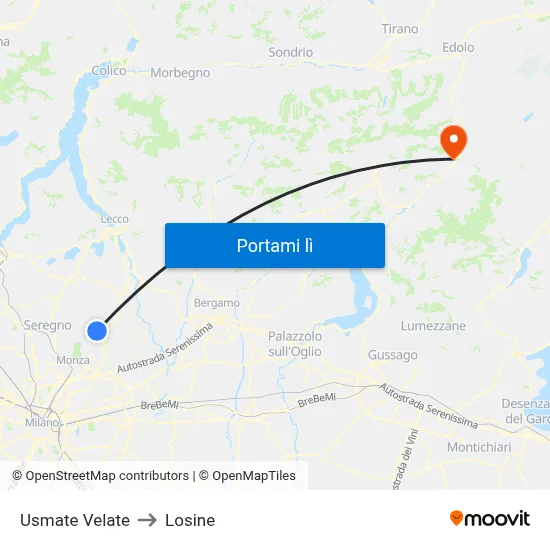 Usmate Velate to Losine map