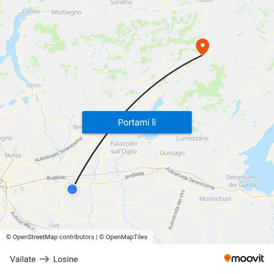Vailate to Losine map