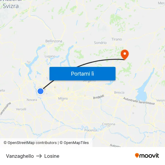 Vanzaghello to Losine map