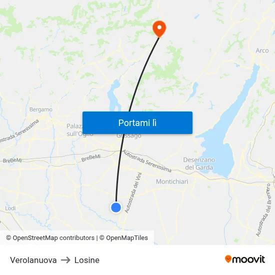 Verolanuova to Losine map