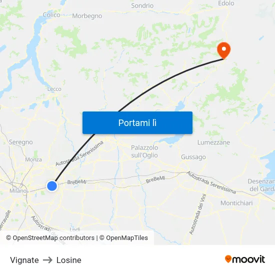 Vignate to Losine map