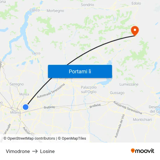 Vimodrone to Losine map