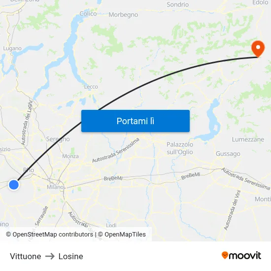 Vittuone to Losine map