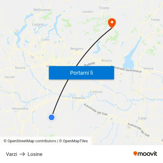 Varzi to Losine map
