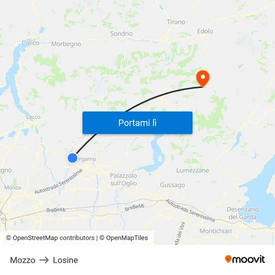 Mozzo to Losine map