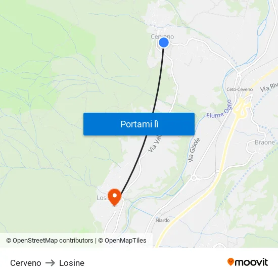 Cerveno to Losine map