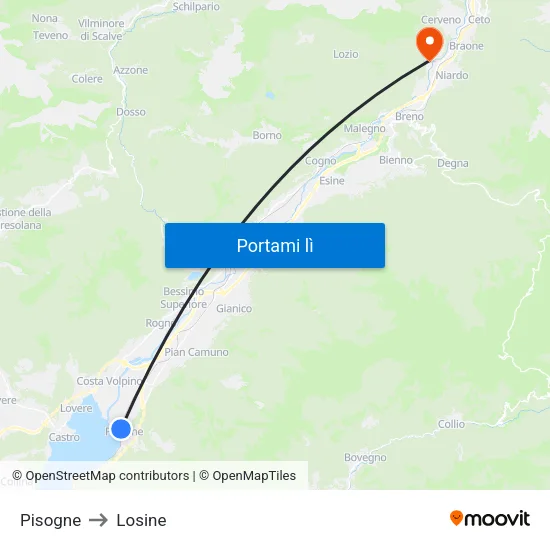 Pisogne to Losine map