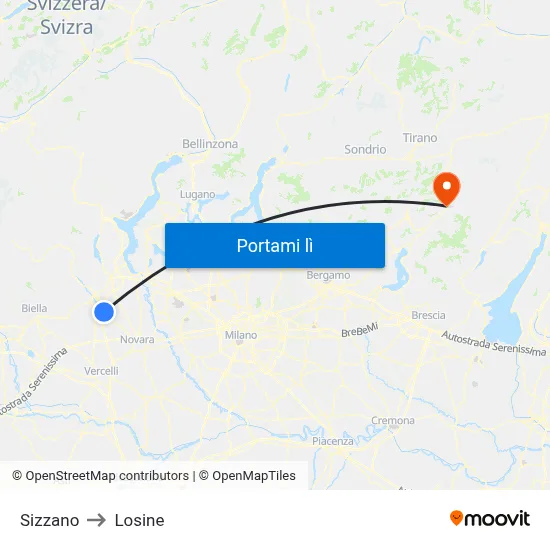 Sizzano to Losine map