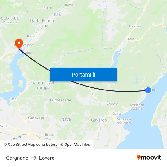 Gargnano to Lovere map