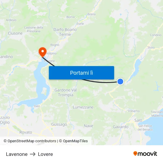 Lavenone to Lovere map