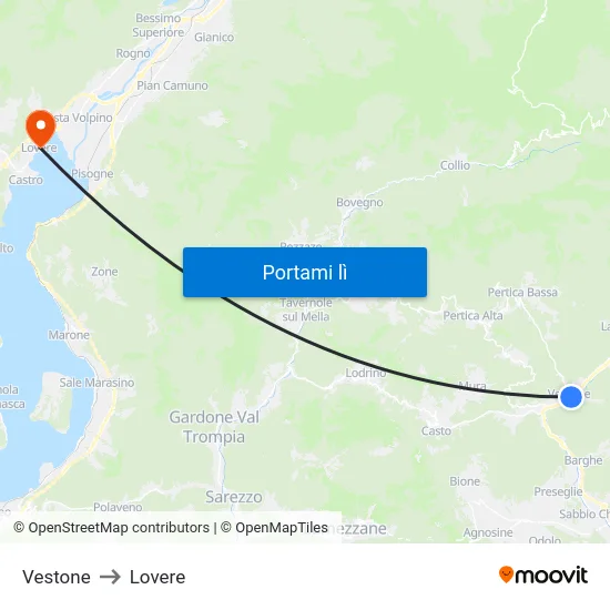 Vestone to Lovere map