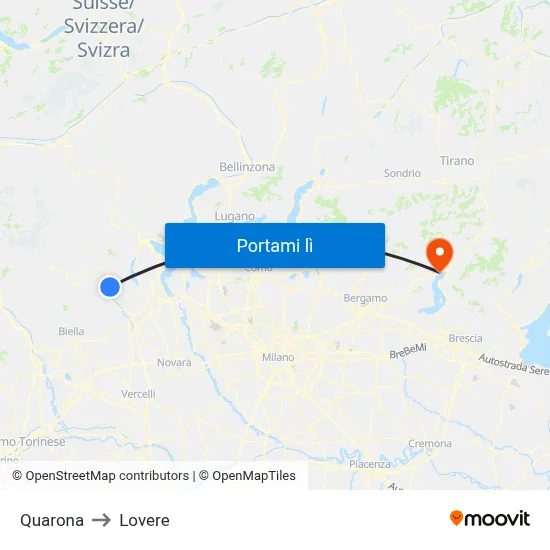 Quarona to Lovere map