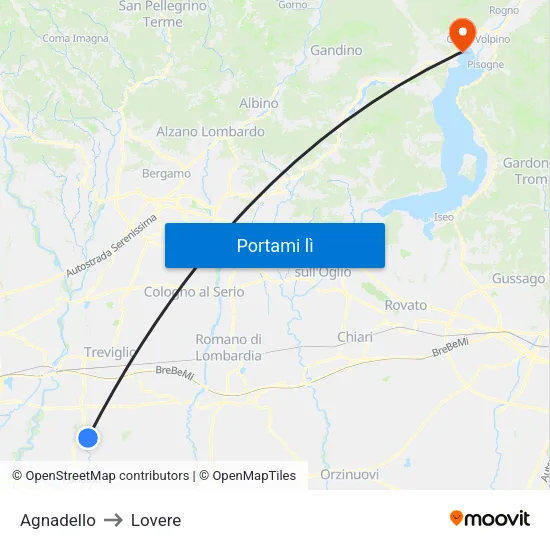 Agnadello to Lovere map
