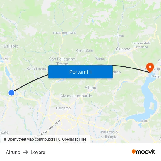 Airuno to Lovere map