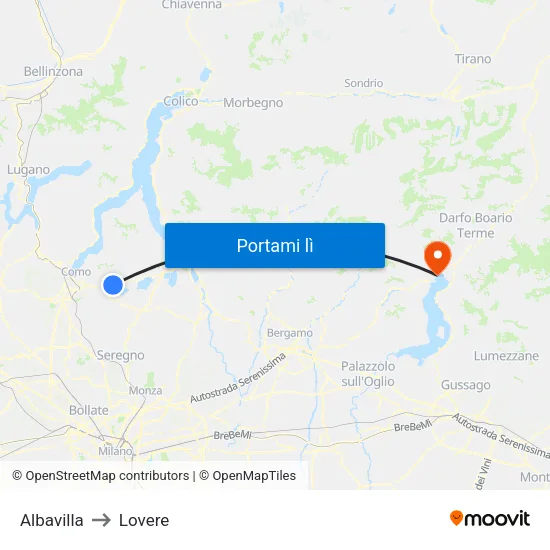 Albavilla to Lovere map