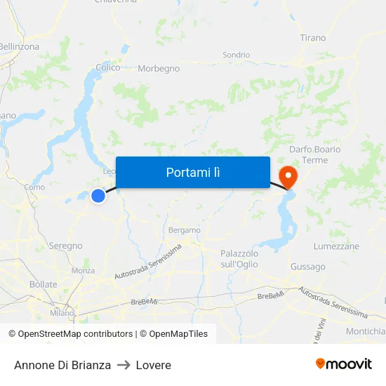 Annone Di Brianza to Lovere map