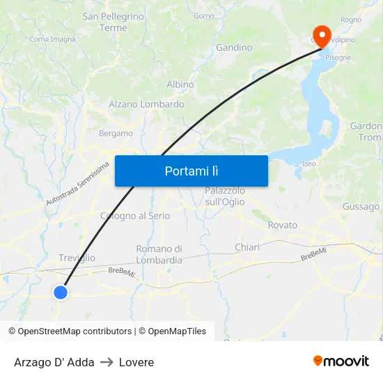 Arzago D' Adda to Lovere map