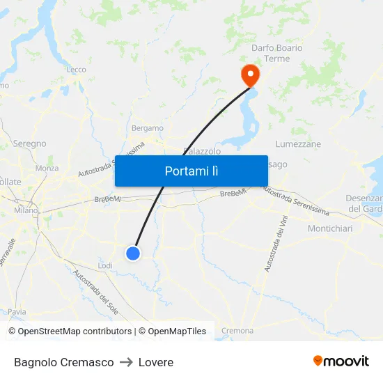 Bagnolo Cremasco to Lovere map